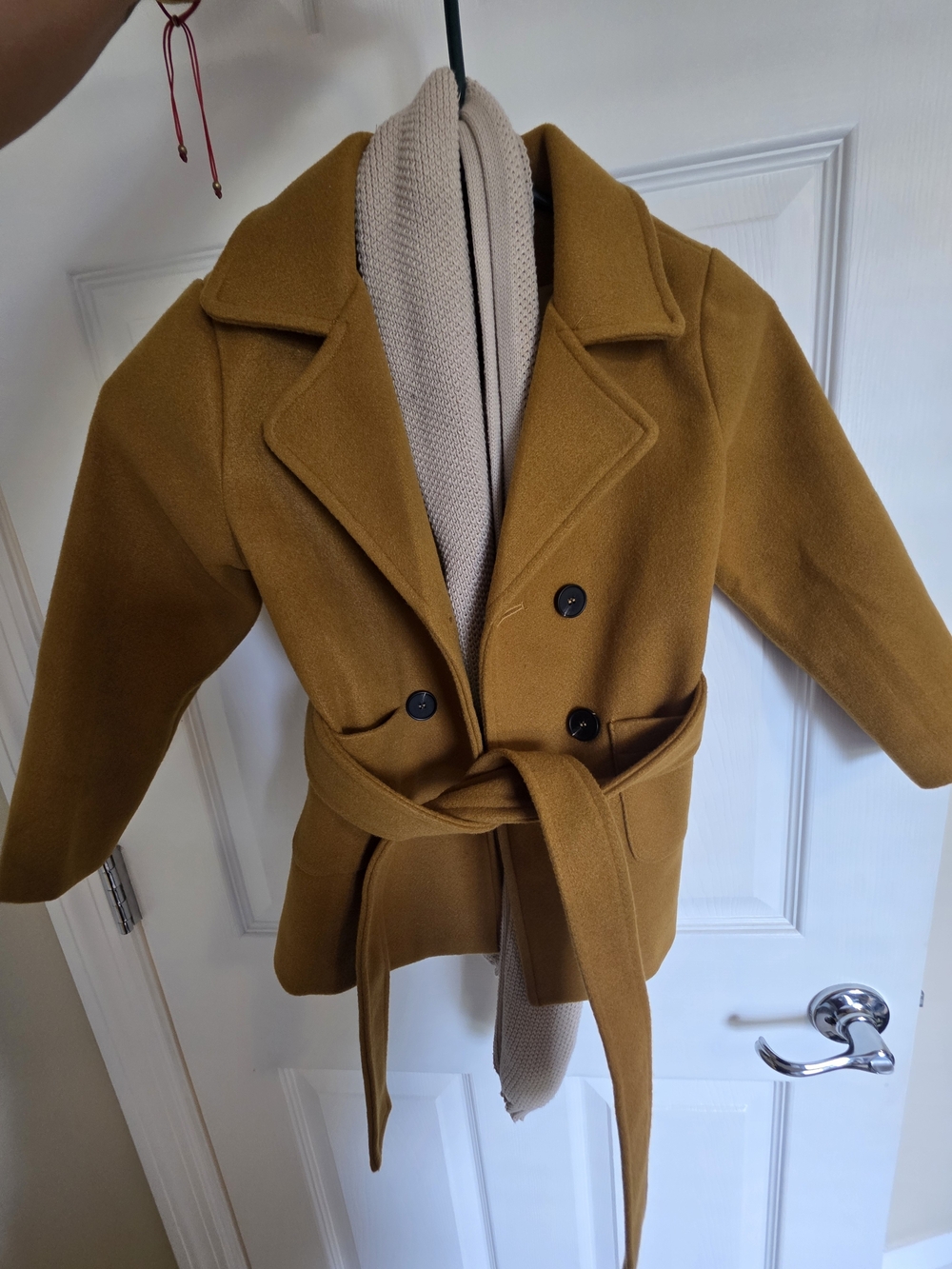 Kids' Double-Breasted Belted Coat in Mustard